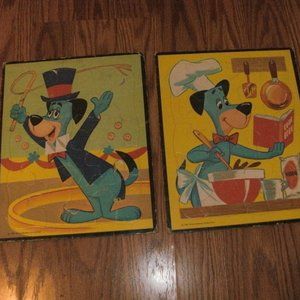 Lot TWO 1961 Vintage Hanna-Barbera Huckleberry Hound Dog TRAY PUZZLE each 8x10"